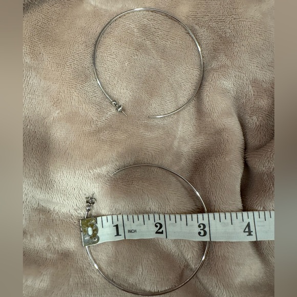 Big hoop earrings 3 inch silver tone - Picture 2 of 3